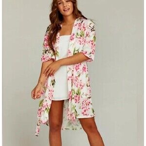 Show Me Your Mumu Rose Pink Green Floral Robe Kimono Belted One Size
